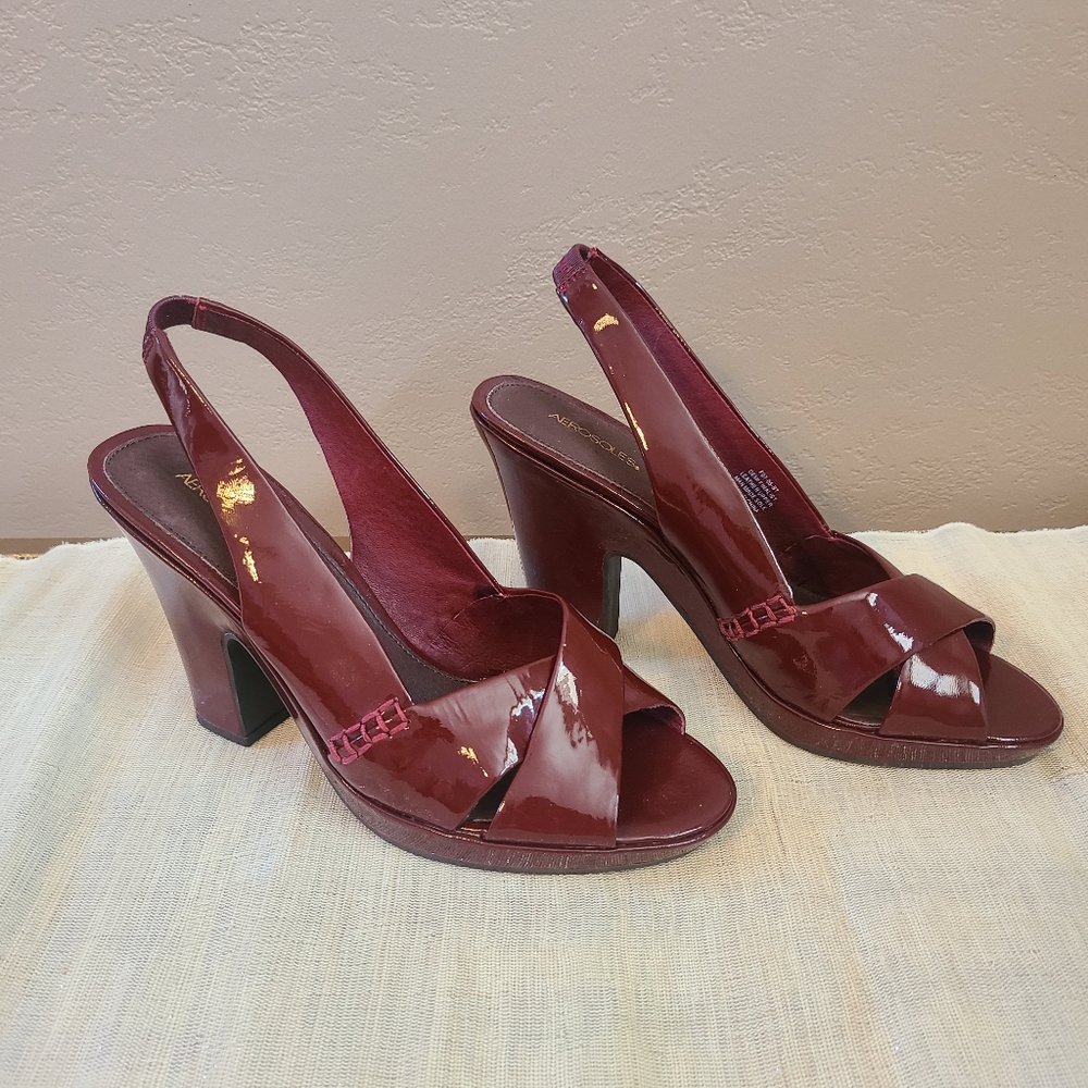 Aerosoles Demi Finalist Elegant Patent Leather Burgundy Slingback Heels